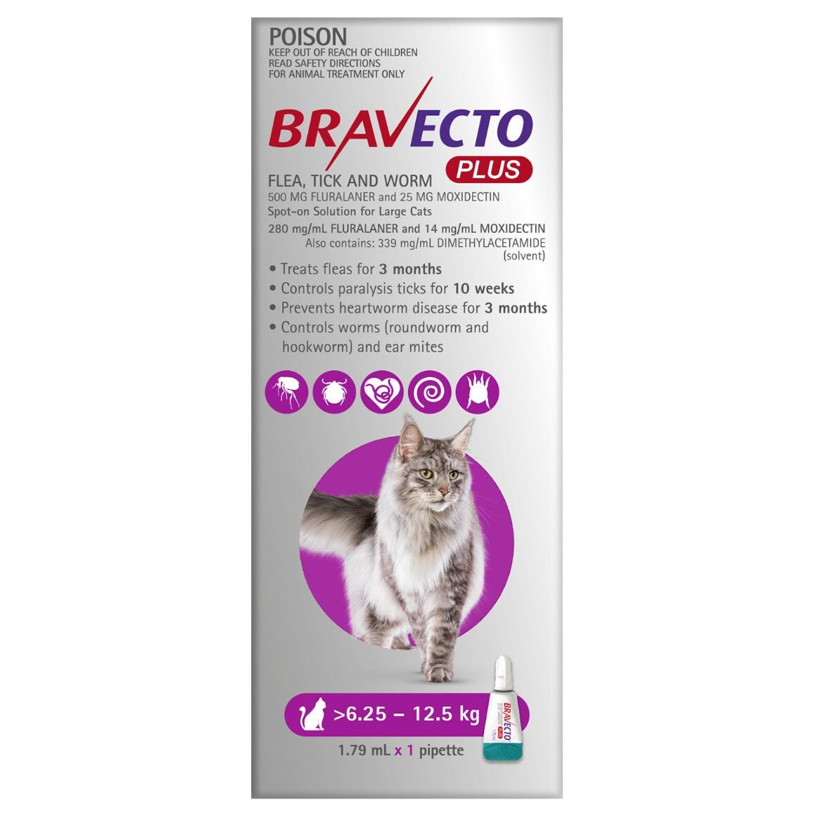 Bravecto Plus Flea Tick Worming Treatment 6.25 12.5Kg Cat 2 Month P Best Friends Pets