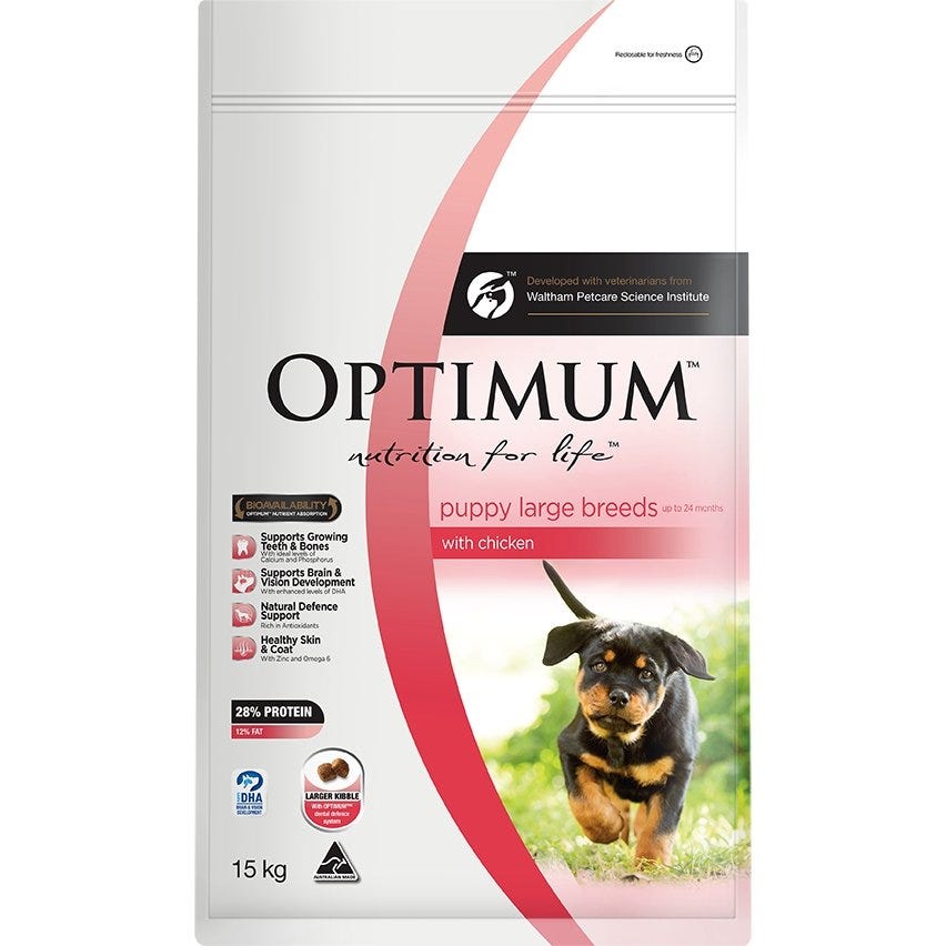 Optimum Large Breed Puppy Chicken Dry Dog Food 15Kg Best Friends Pets