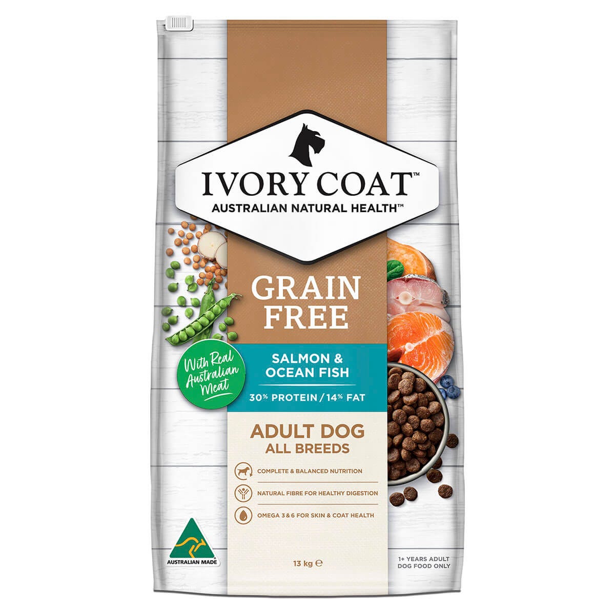 Ivory Coat Grain Free Adult Dry Dog Food Salmon Ocean Fish 13Kg Best Friends Pets