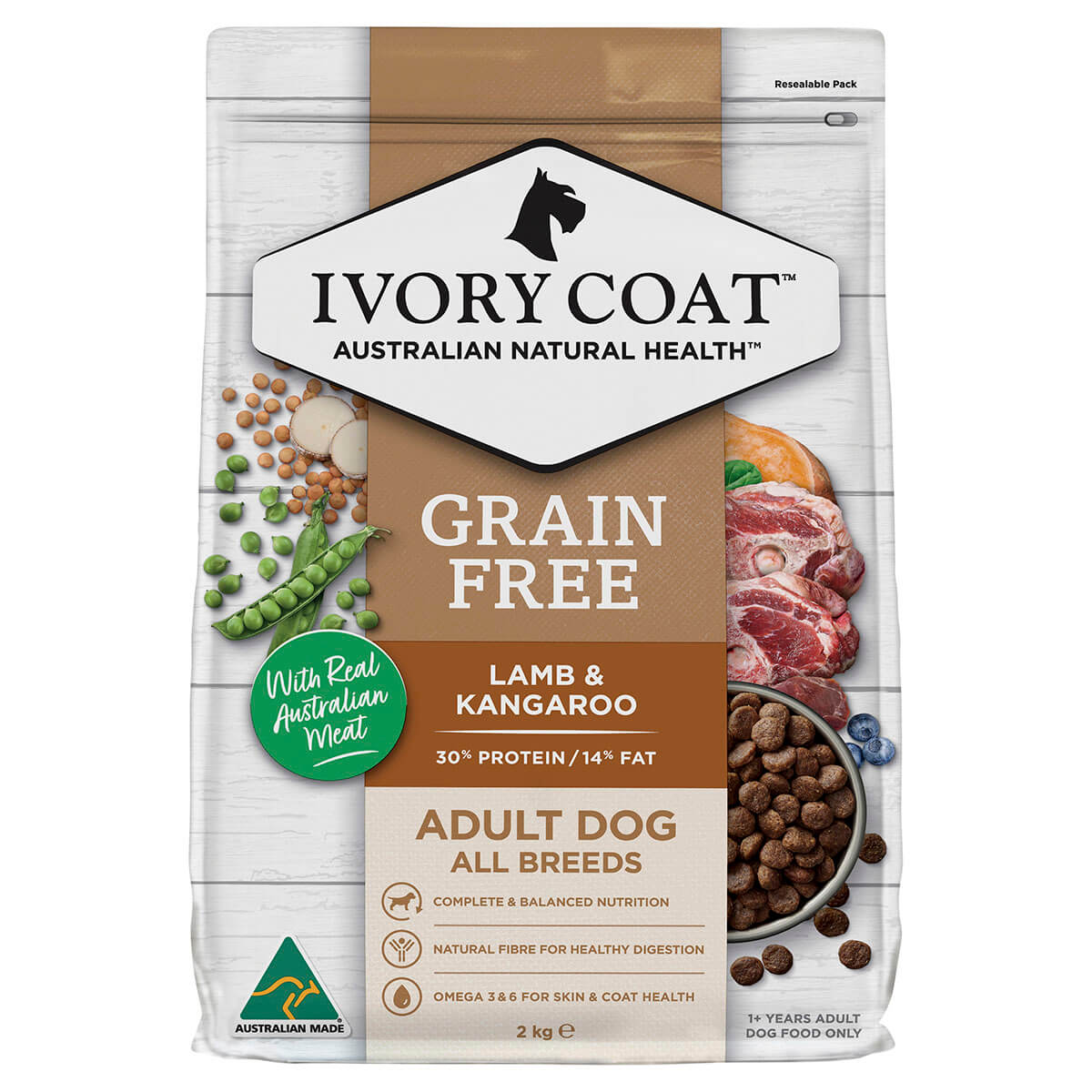 Ivory Coat Grain Free Adult Dry Dog Food Lamb & Kangaroo 2Kg