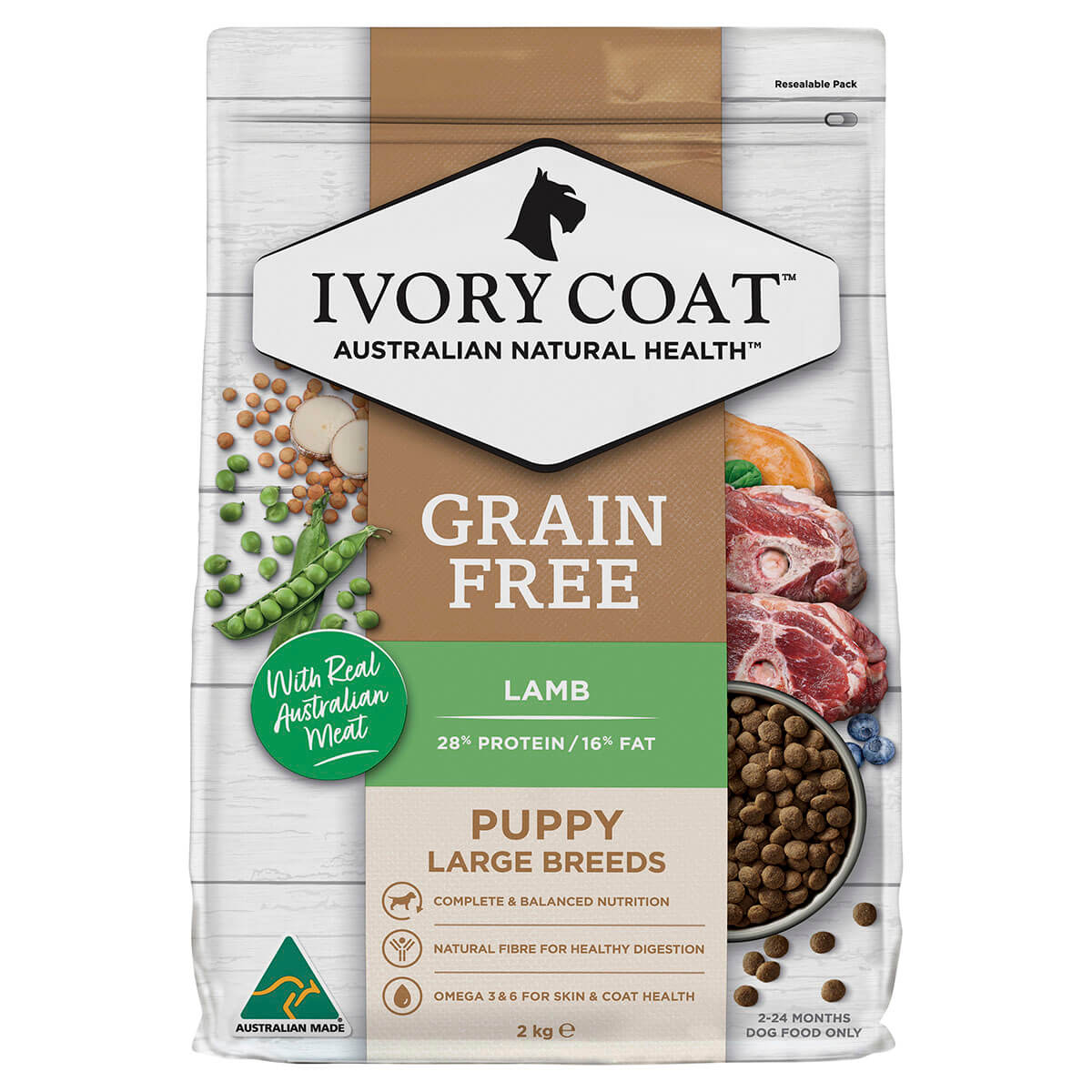 Ivory Coat Grain Free Large Breed Dry Puppy Food Lamb 2Kg