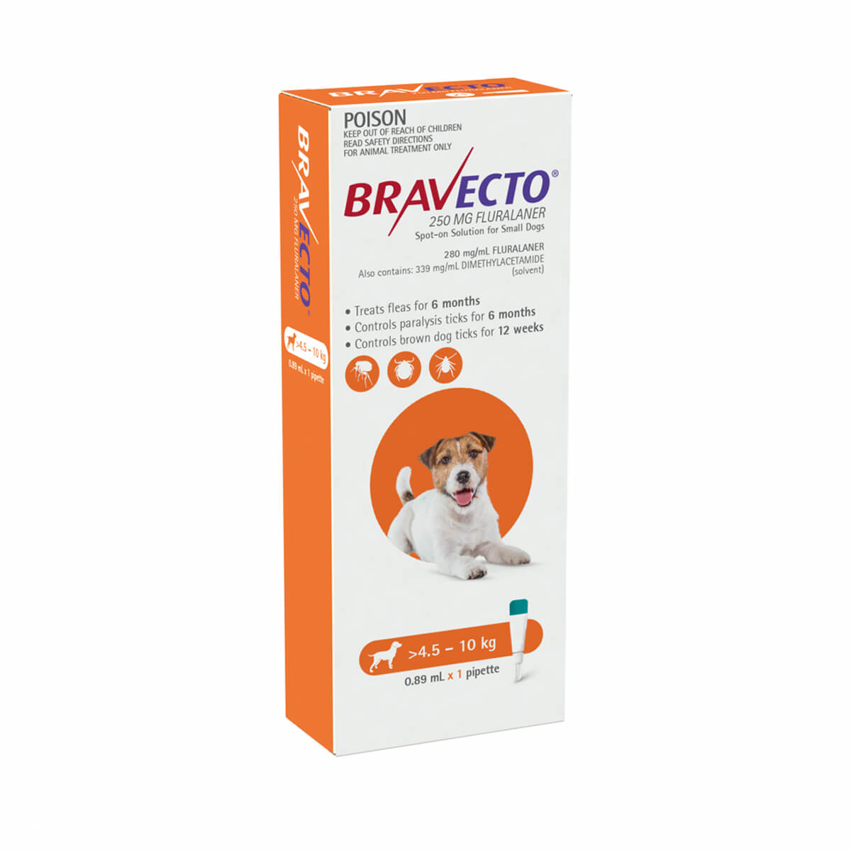 Bravecto Spot On 4.5-10Kg Dog 6 Month Pack