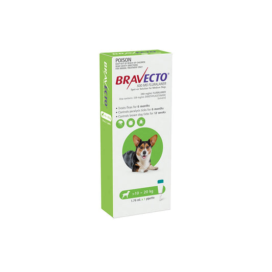 Bravecto Spot On 10-20Kg Dog 6 Month Pack