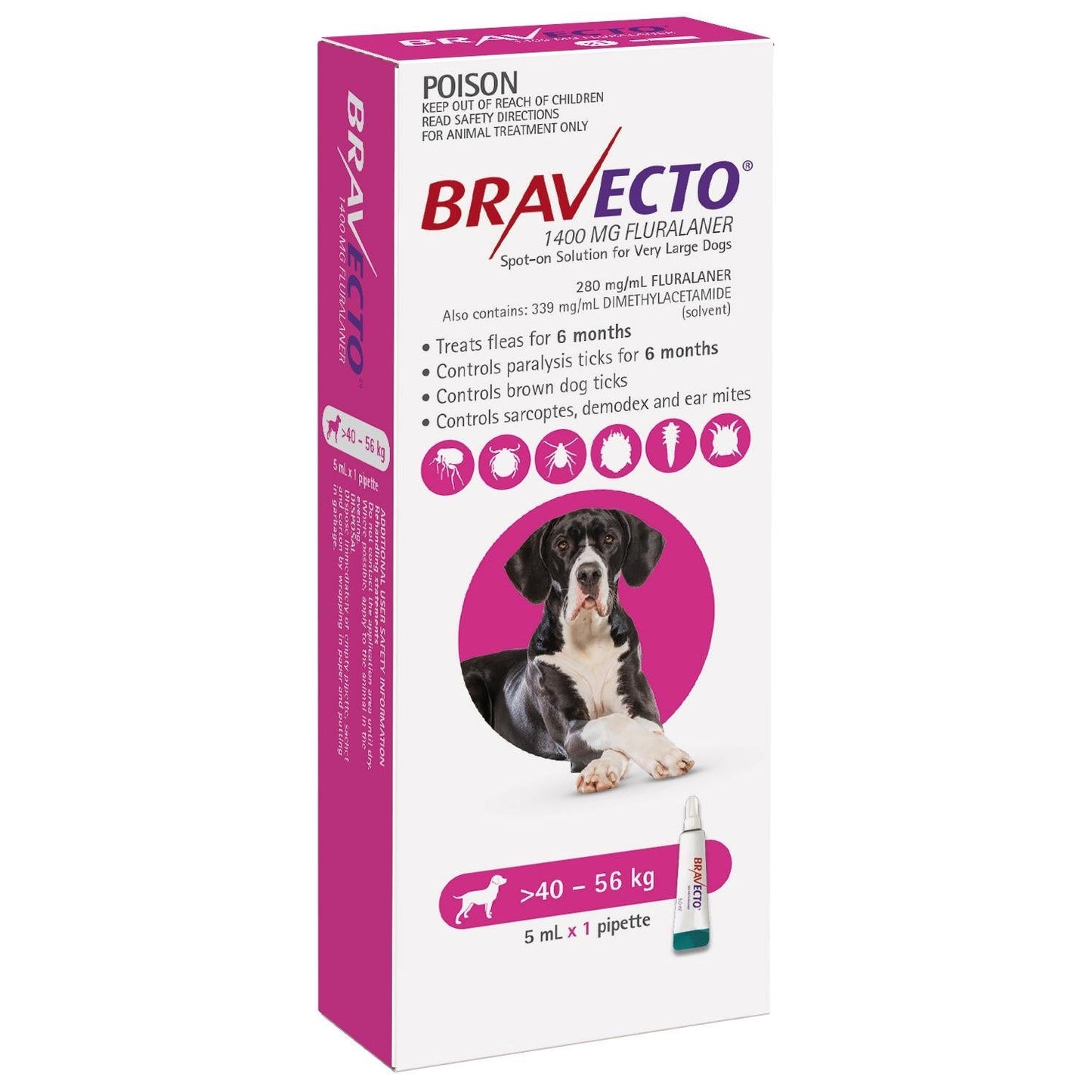 Bravecto Spot On 40-56Kg Dog 6 Month Pack