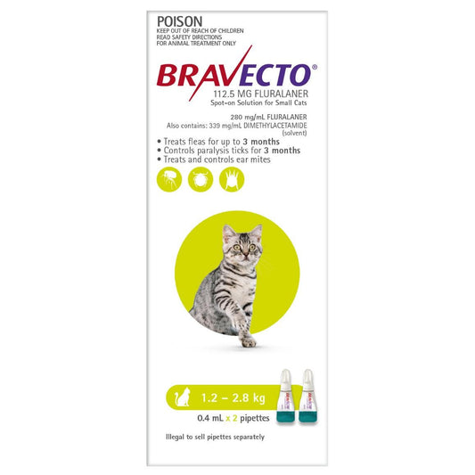 Bravecto Spot On 1.2-2.8Kg Cat 6 Month Pack