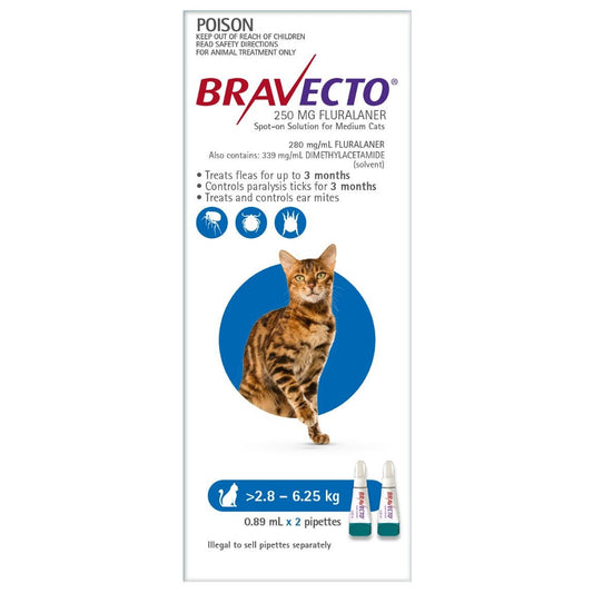 Bravecto Spot On 2.8-6.25Kg Cat 6 Month Pack