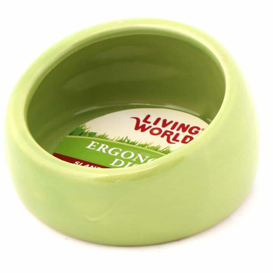 Living World Ceramic Ergonomic Pet Dish - Green 420Ml