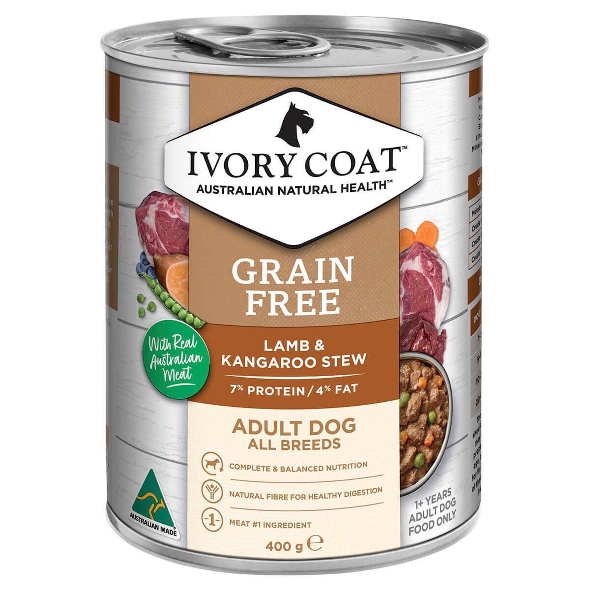 Ivory Coat Grain Free Adult Wet Dog Food Lamb & Kangaroo Stew 400G