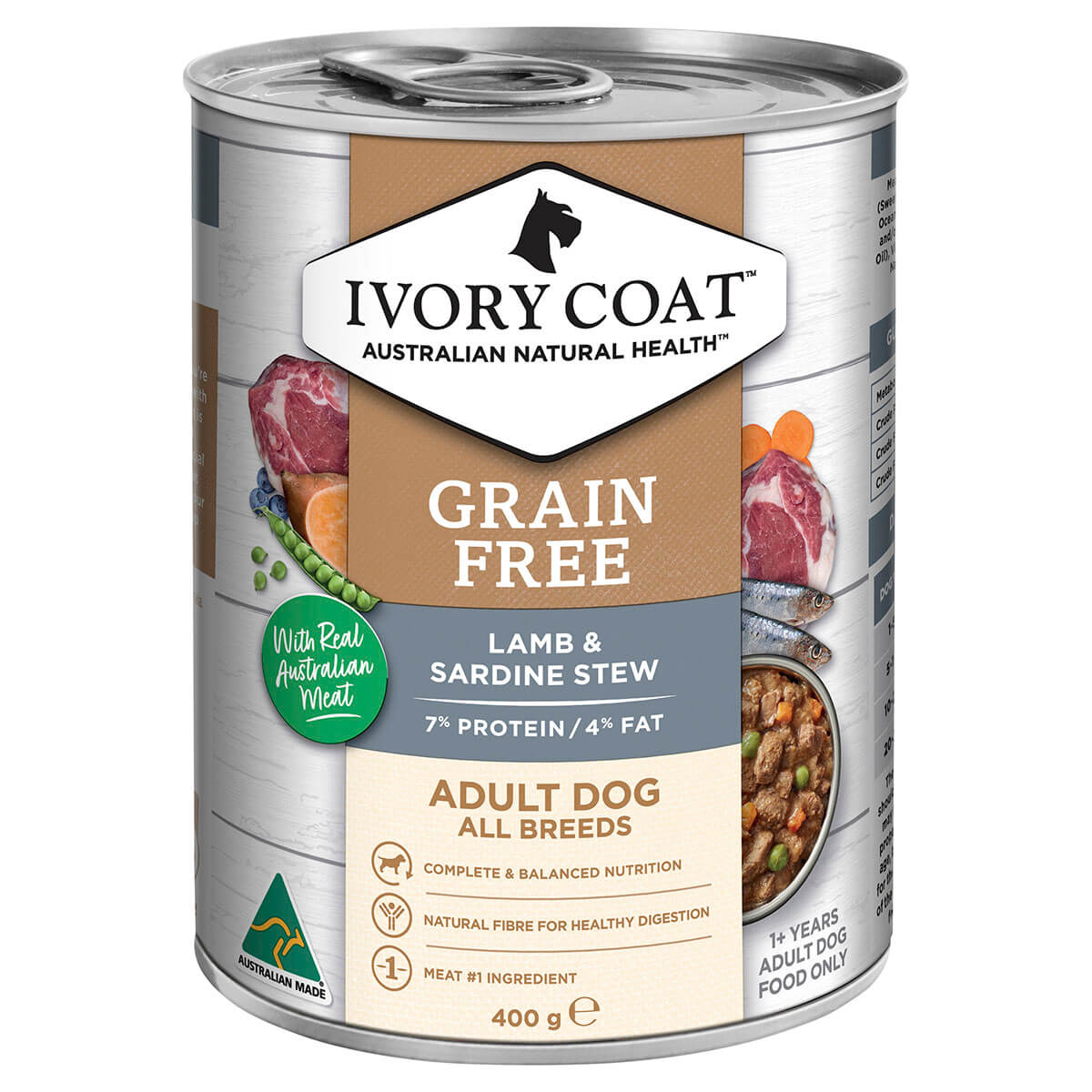 Ivory Coat Grain Free Adult Wet Dog Food Lamb & Sardine Stew 400G