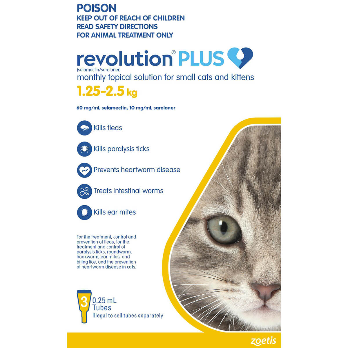 Revolution Plus Flea & Tick Treatment 1.25-2.5Kg Cat 3 Pack