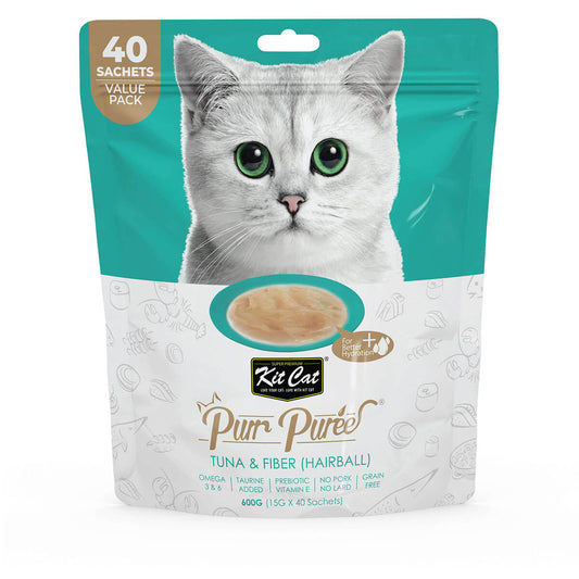 Purr Puree Tuna & Fibre Hairball Cat Treats Sachets 4X15G