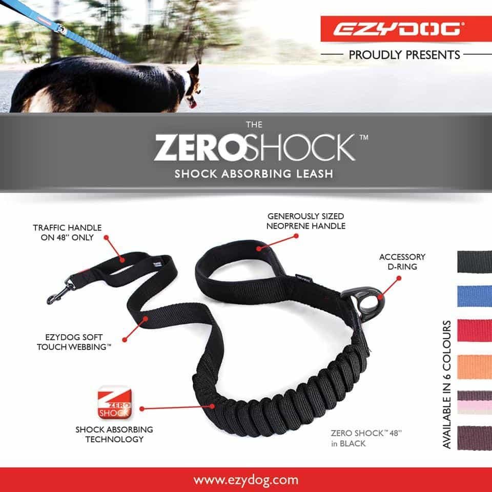 Ezydog Zero Shock Dog Lead Black Long (120Cm)