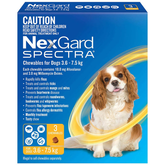 Nexgard Spectra Flea, Tick & Worming Chews 3.6-7.5Kg Dog 6 Pack