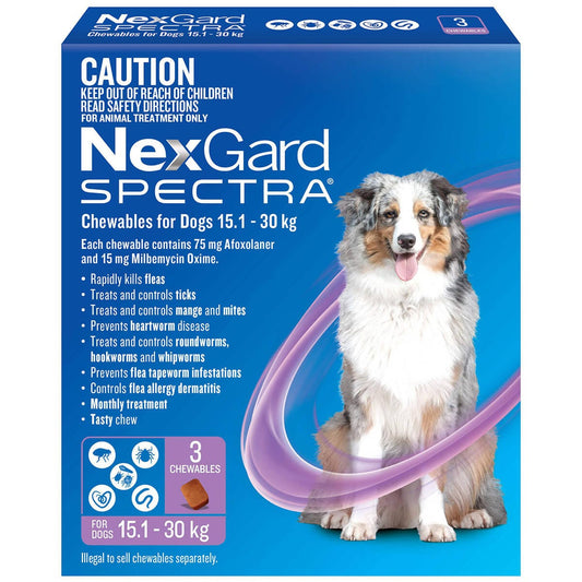 Nexgard Spectra Flea, Tick & Worming Chews 15.1-30Kg Dog 6 Pack