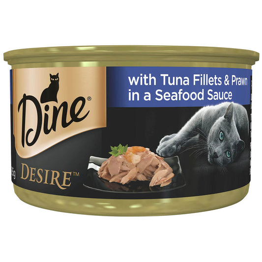 Dine Desire Tuna Fillets & Whole Prawns In A Seafood Sauce Wet Cat Food 85G