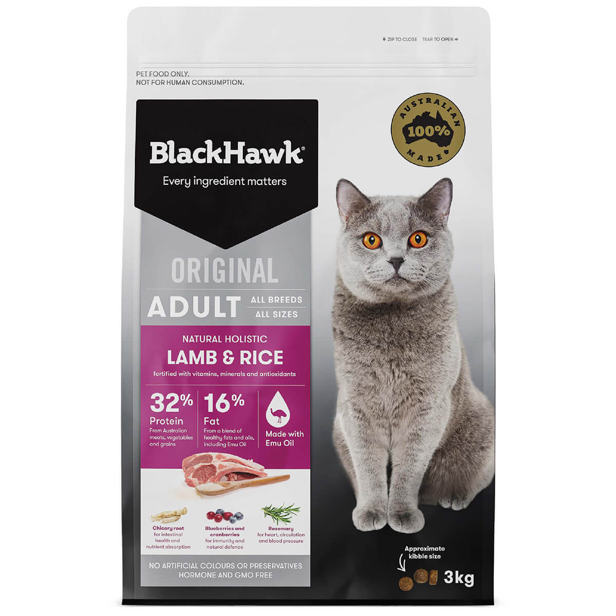 Black Hawk Original Adult Lamb Dry Cat Food 3Kg