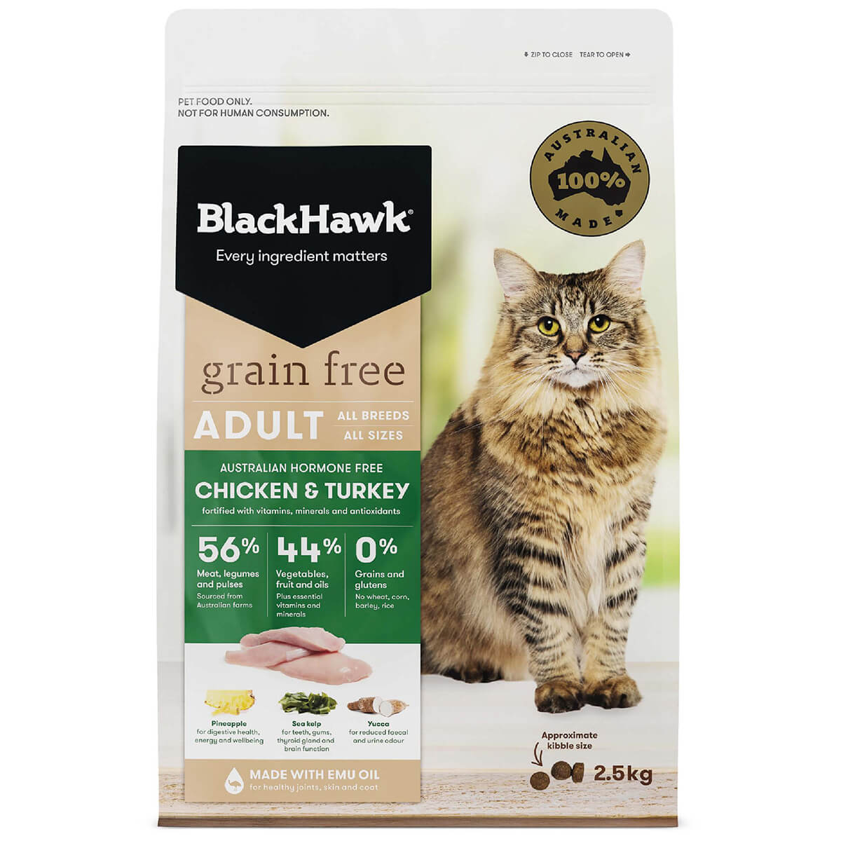 Black Hawk Grain Free Adult Chicken & Turkey Dry Cat Food 2.5Kg