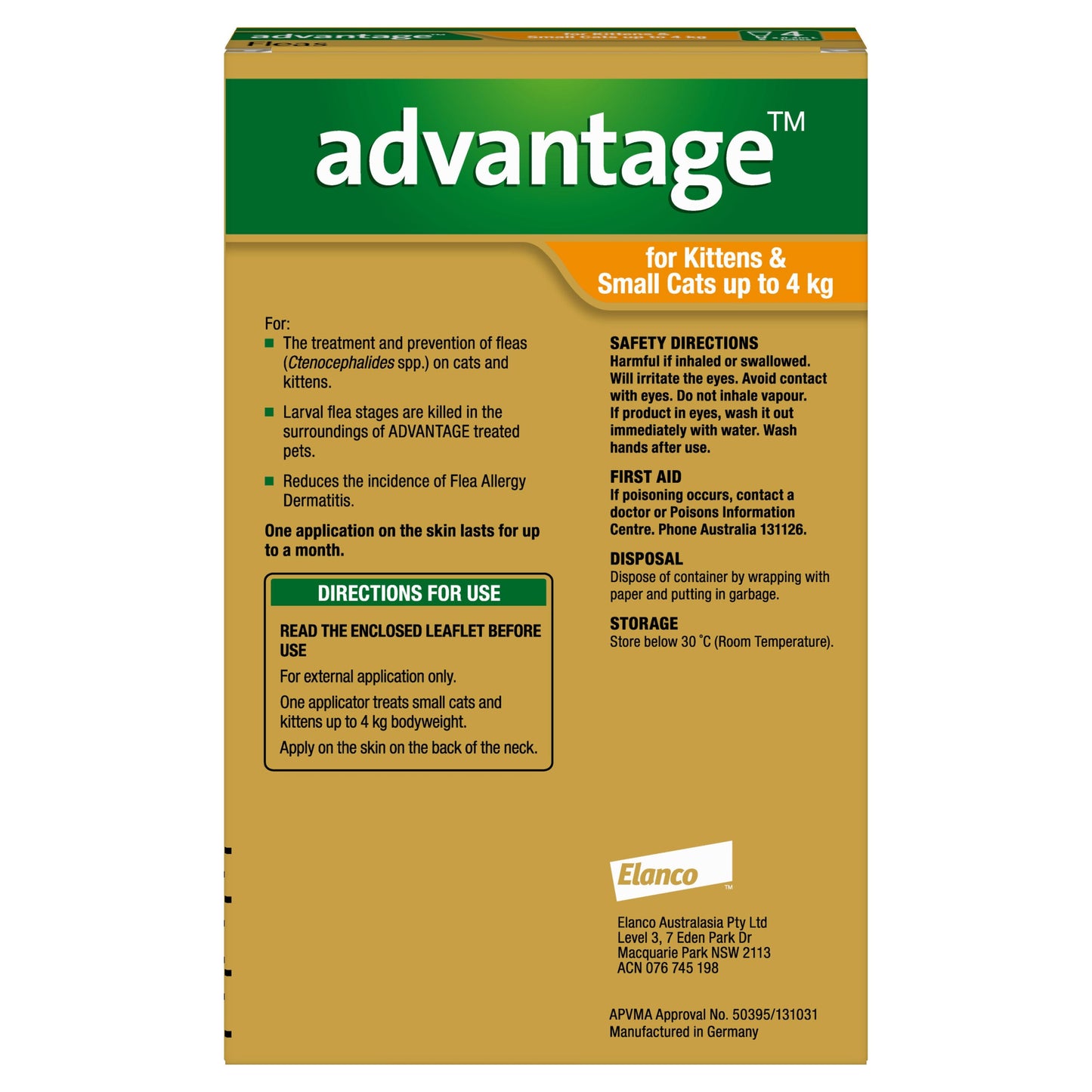 Advantage Flea Treatment >4Kg Cat 6 Pack