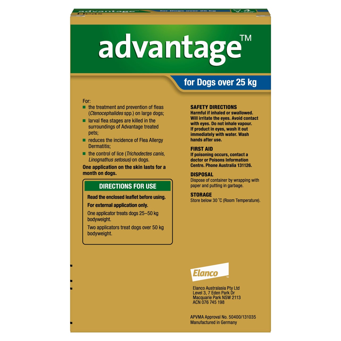 Advantage Flea Treatment 25Kg+ Dog 4 Pack