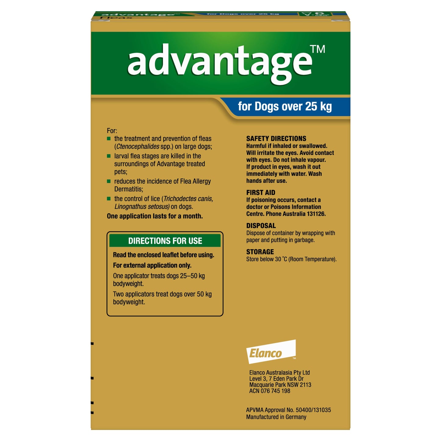 Advantage Flea Treatment 25Kg+ Dog 4 Pack