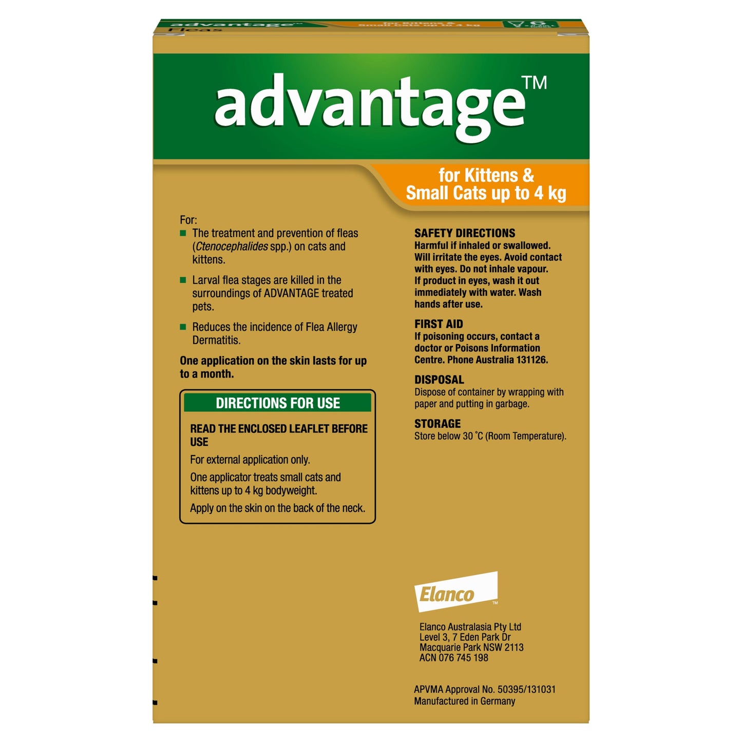 Advantage Flea Treatment >4Kg Cat 6 Pack