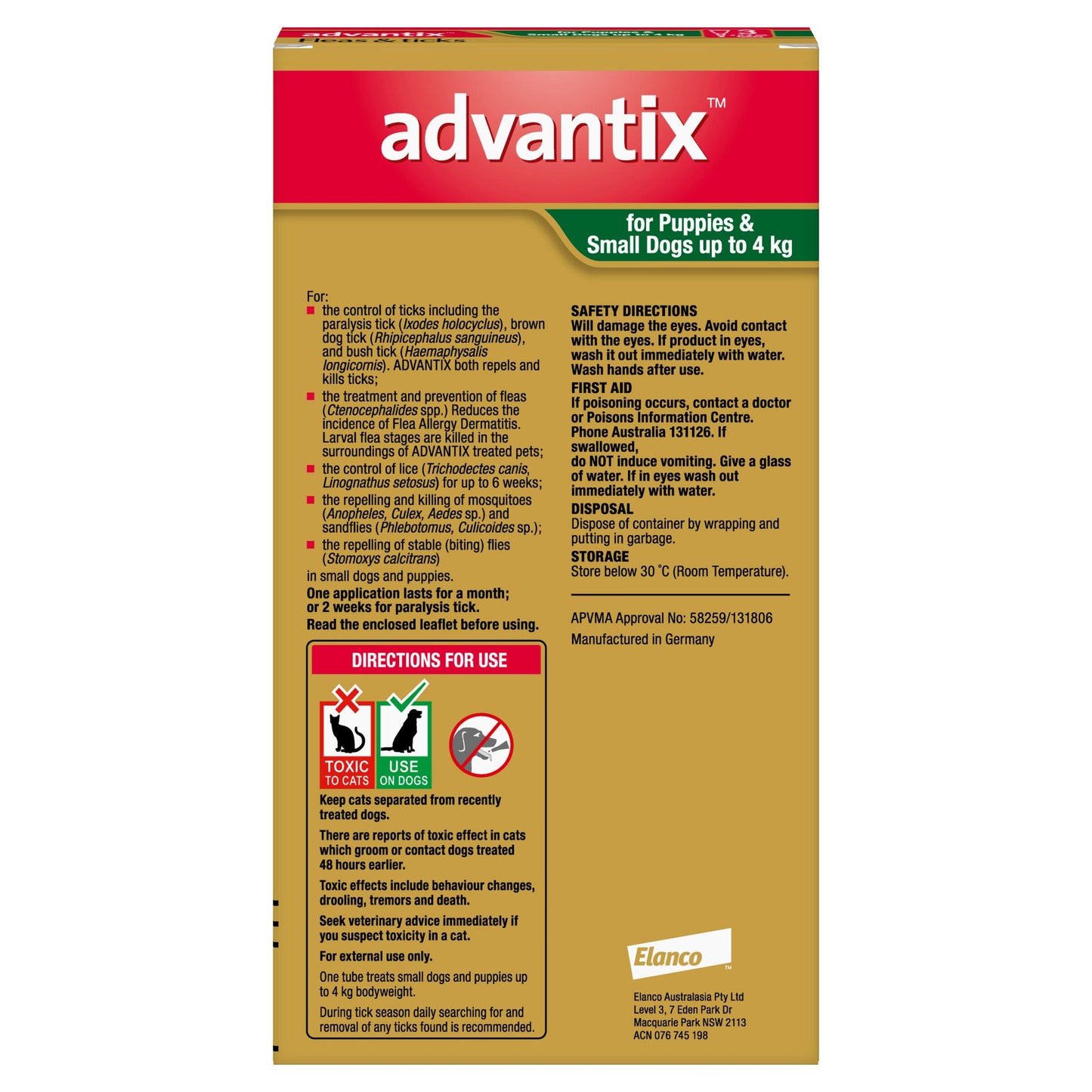 Advantix Flea & Tick Treatment <4Kg Dog 6 Pack