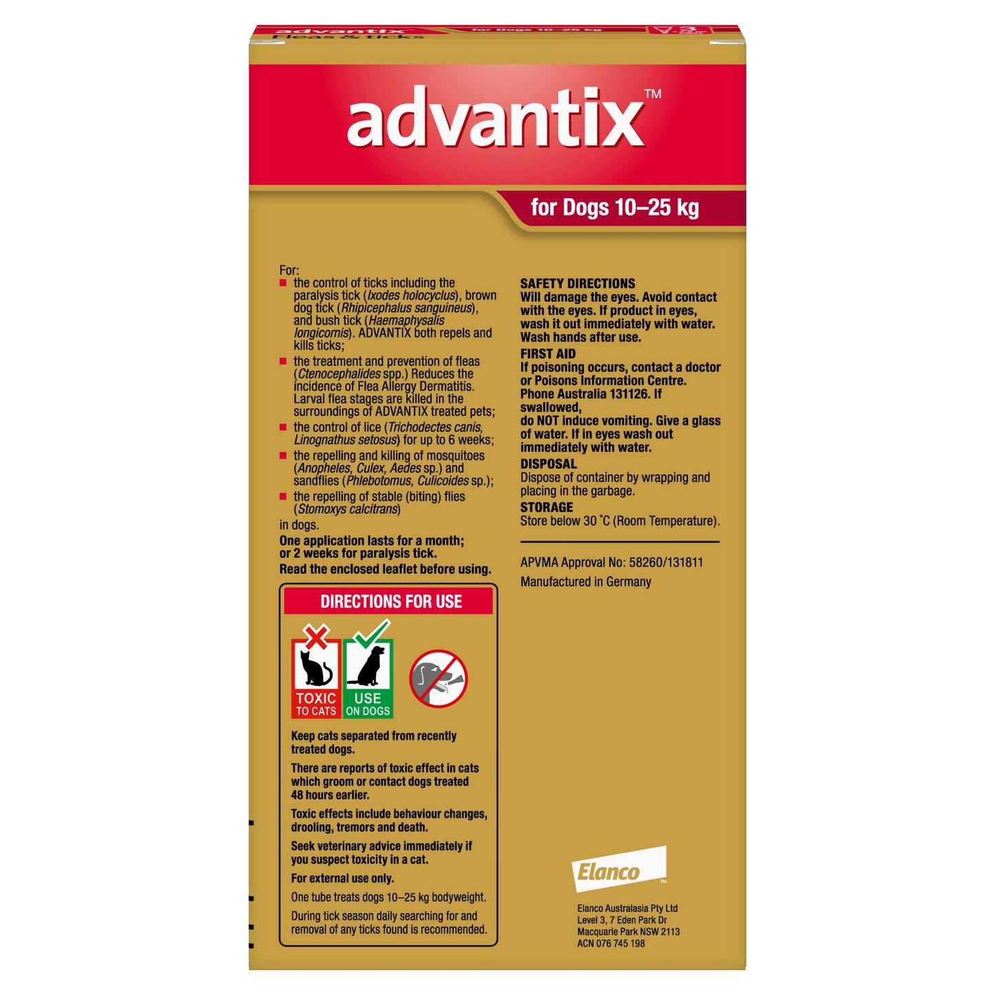 Advantix Red Flea Treatment 10-25Kg Dog 6 Pack