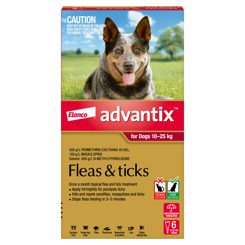 Advantix Red Flea Treatment 10-25Kg Dog 6 Pack