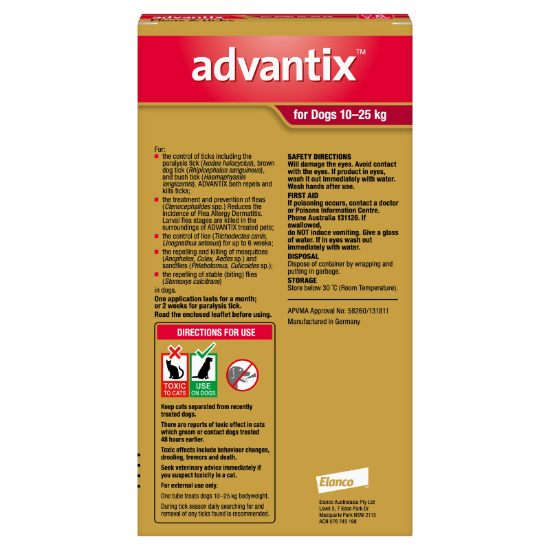 Advantix Red Flea Treatment 10-25Kg Dog 6 Pack