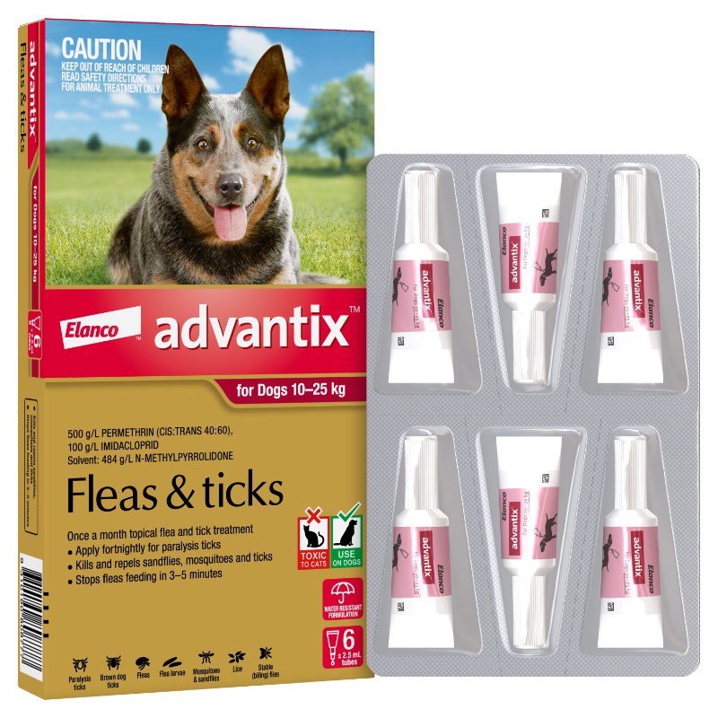 Advantix Red Flea Treatment 10-25Kg Dog 6 Pack