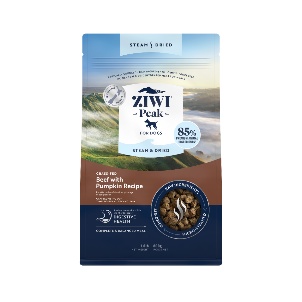 ZiwiPeak Steam & Dried Dog Grass-fed Beef with Pumpkin 800g