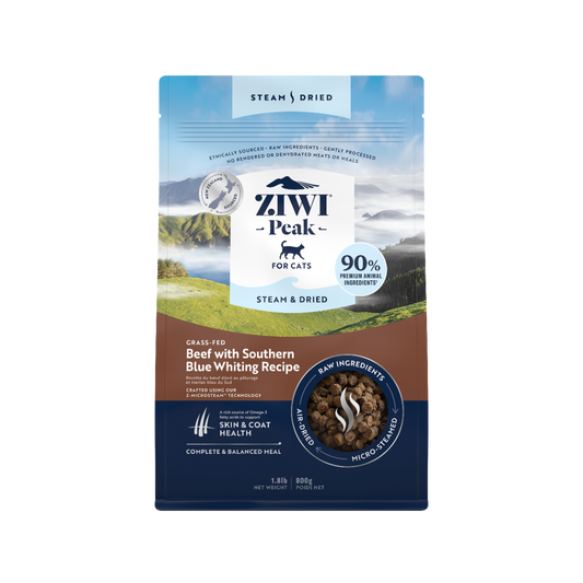 ZiwiPeak Steam & Dried Cat Grass-fed Beef with Southern Blue Whiting 800g