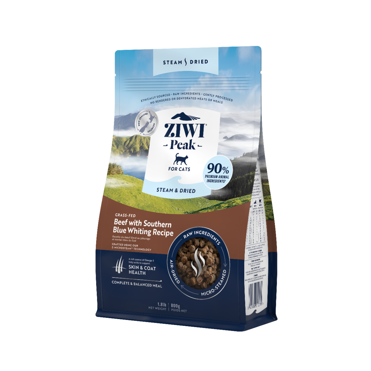 ZiwiPeak Steam & Dried Cat Grass-fed Beef with Southern Blue Whiting 800g