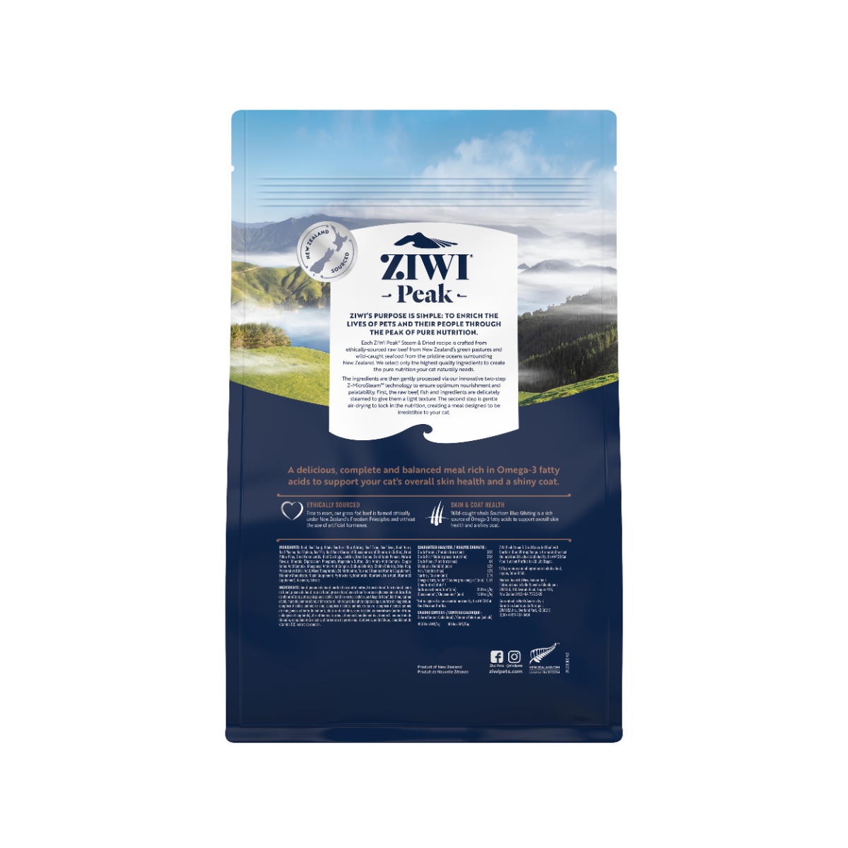 ZiwiPeak Steam & Dried Cat Grass-fed Beef with Southern Blue Whiting 800g