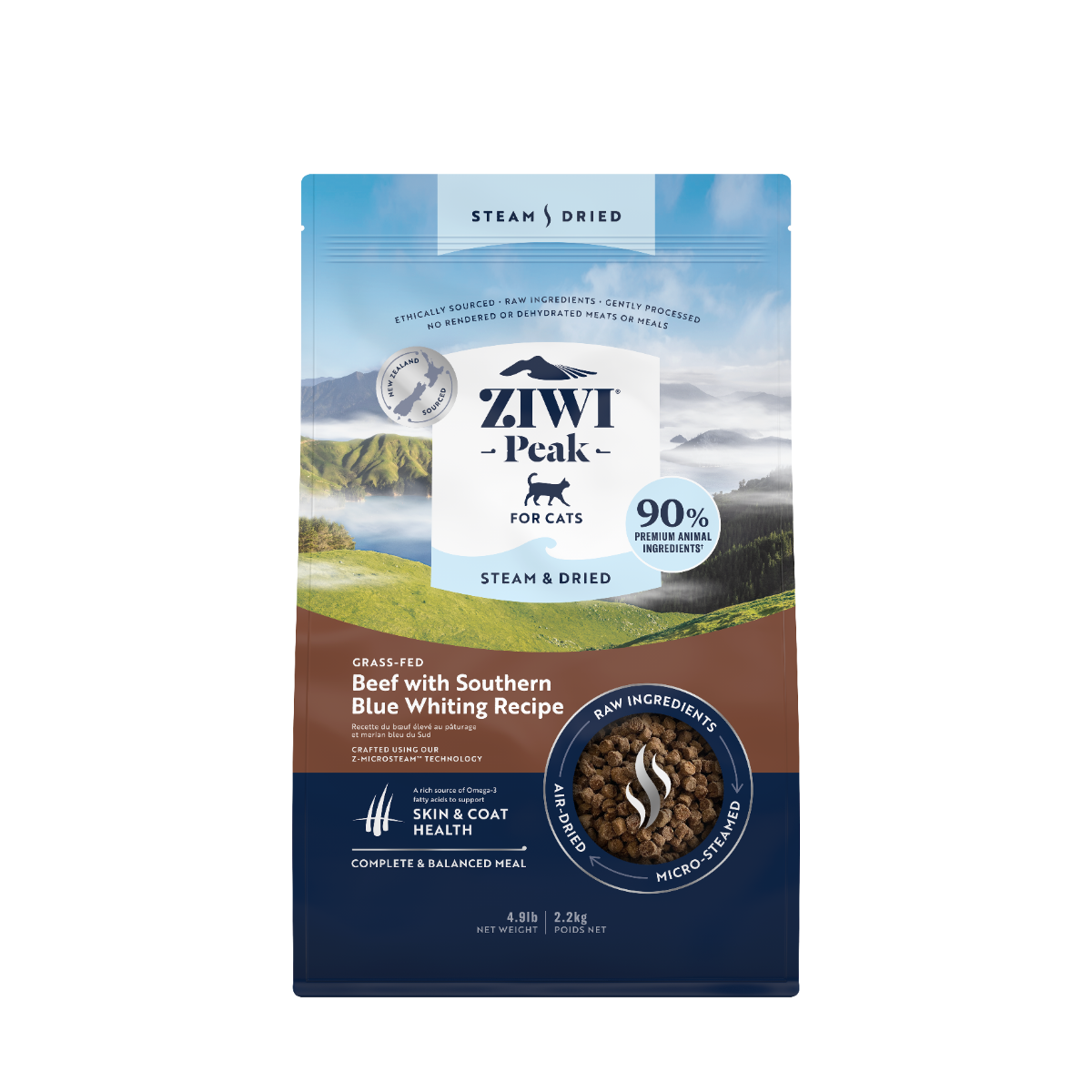 ZiwiPeak Steam & Dried Cat Grass-fed Beef with Southern Blue Whiting 2.2kg