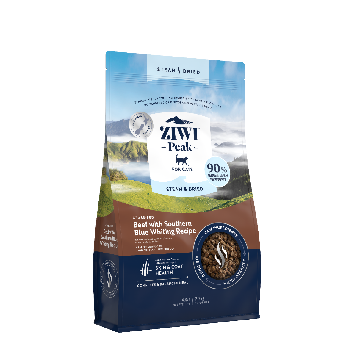 ZiwiPeak Steam & Dried Cat Grass-fed Beef with Southern Blue Whiting 2.2kg