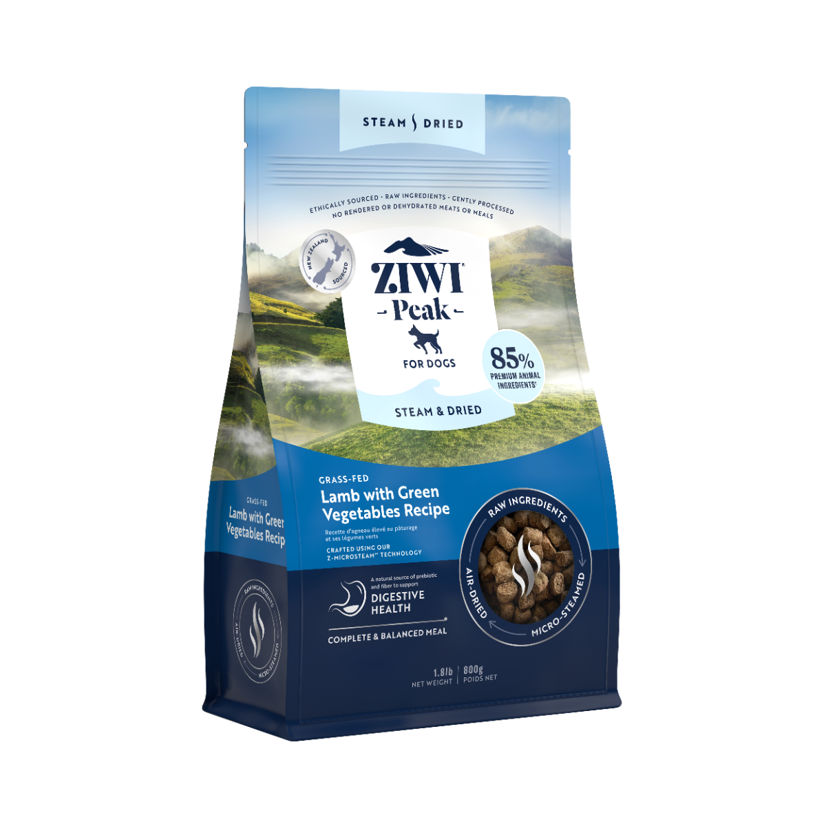 ZiwiPeak Steam & Dried Dog Grass-fed Lamb with Green Vegetables 800g