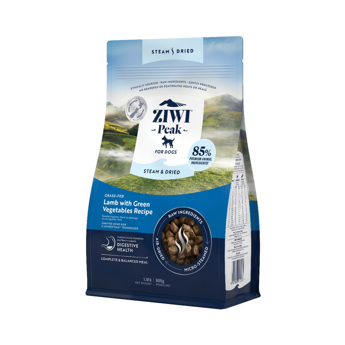 ZiwiPeak Steam & Dried Dog Grass-fed Lamb with Green Vegetables 800g