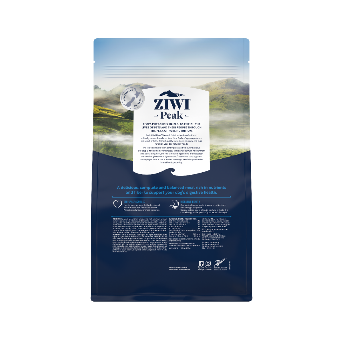 ZiwiPeak Steam & Dried Dog Grass-fed Lamb with Green Vegetables 800g