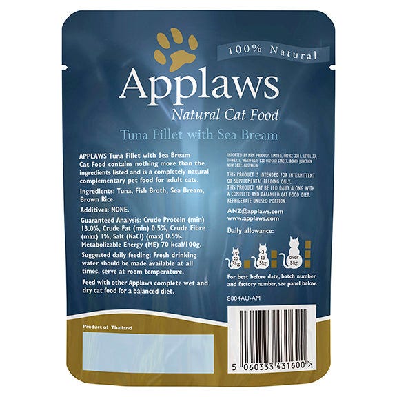 Applaws Natural Tuna With Sea Bream In Broth Pouch Wet Cat Food 70G