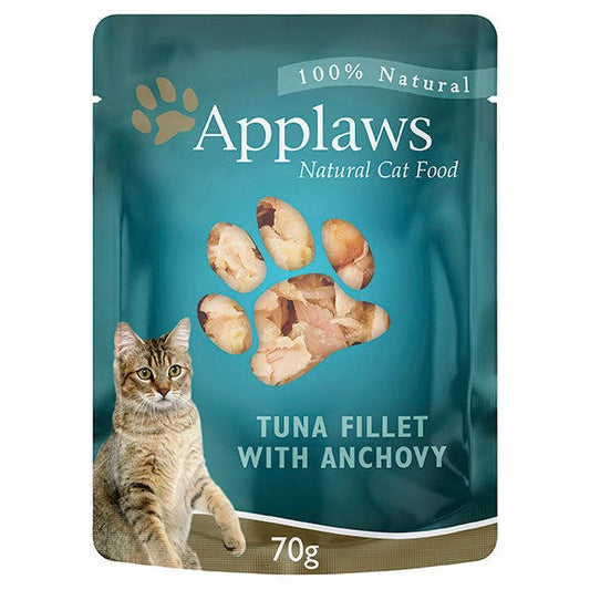 Applaws Natural Tuna Fillet With Anchovy In Broth Pouch Wet Cat Food 70G