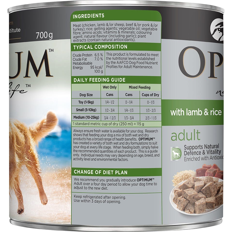 Optimum Lamb & Rice Wet Dog Food 700G