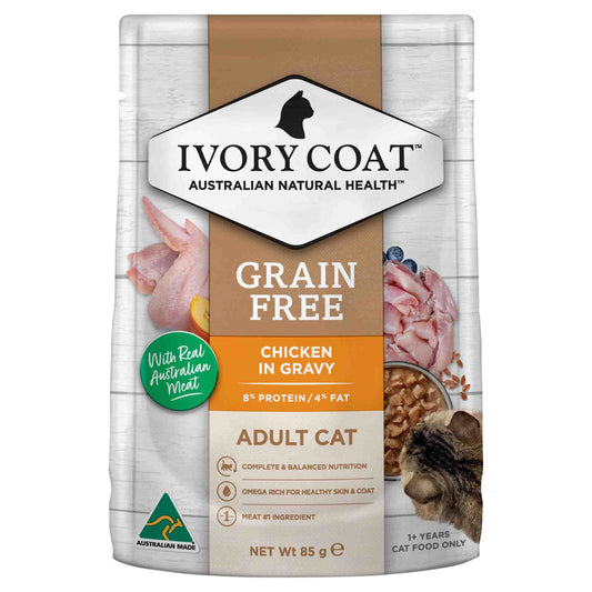 Ivory Coat Grain Free Adult Wet Cat Food Chicken In Gravy 85G